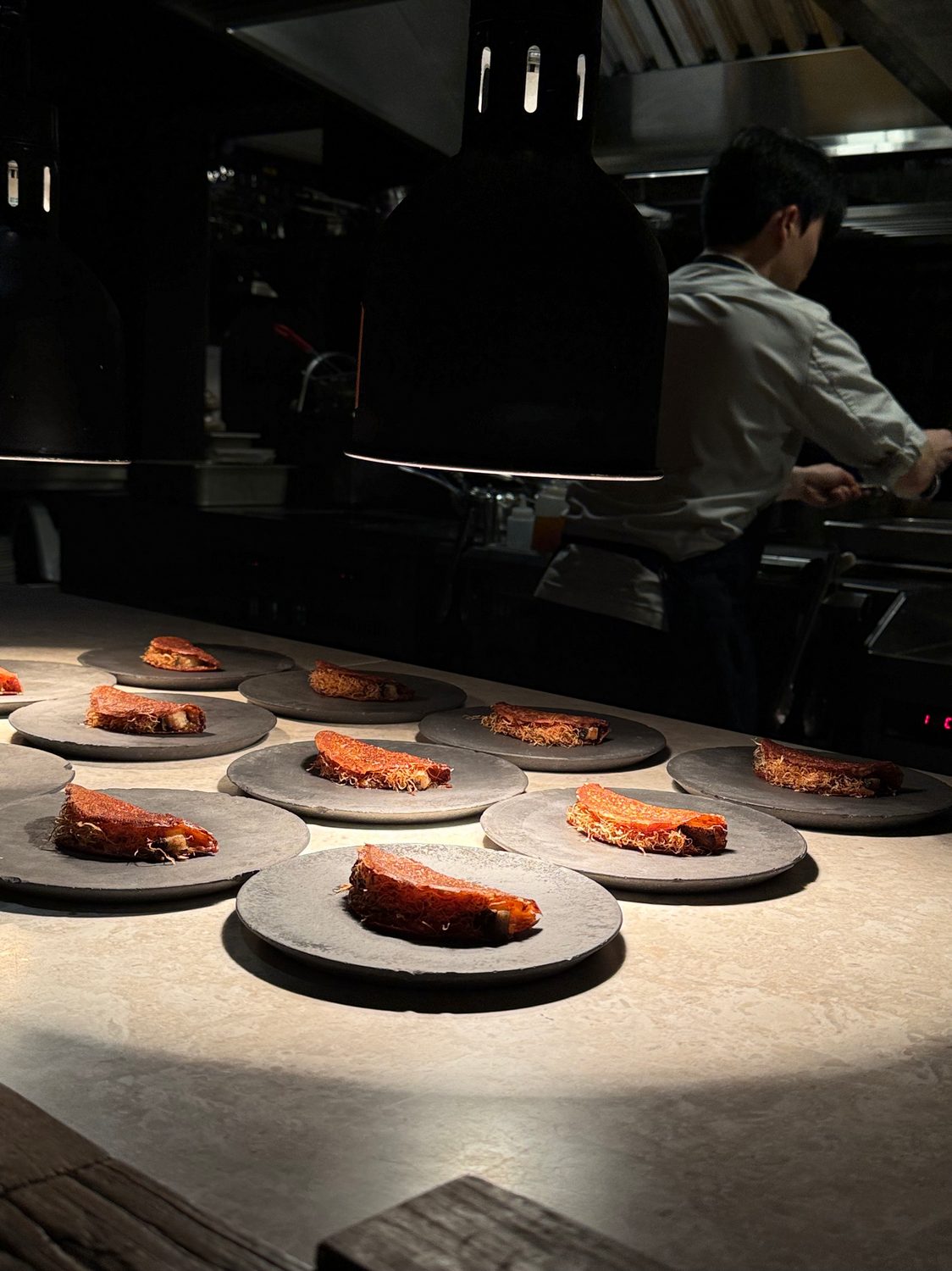 A course lined up along the counter